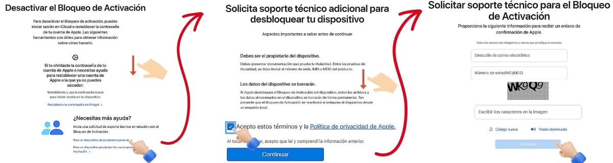 Cómo iniciar una solicitud de soporte técnico para quitar el bloqueo con Apple