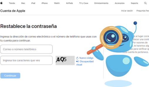 Usar iForgot para recuperar acceso a la cuenta iCloud