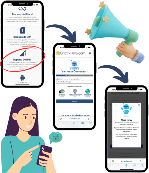 Pasos para desbloquear tu teléfono con UnlockHere | Cualquier operador