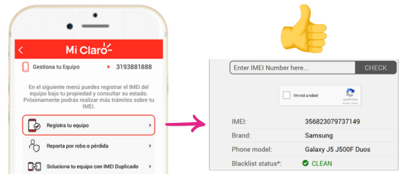 Teléfonos Claro con el IMEI homologado y sin reportes previos