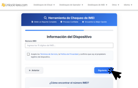 Paso 3: Ingresar el número IMEI