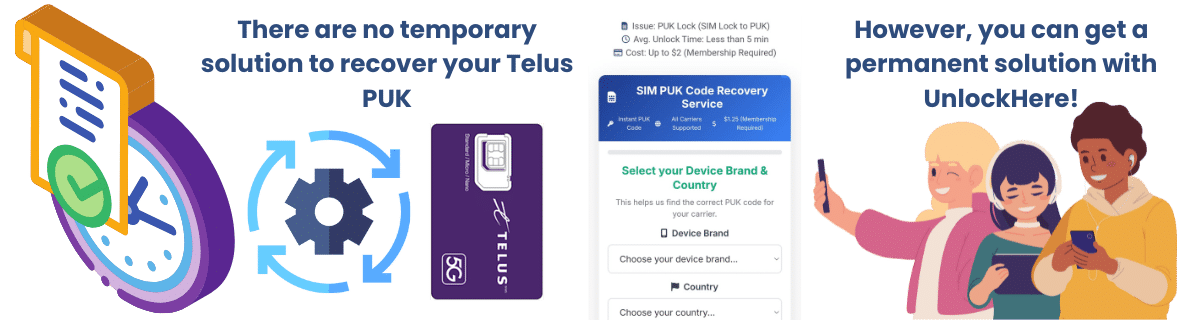 Are there any temporary unlock solutions for Telus SIM cards?